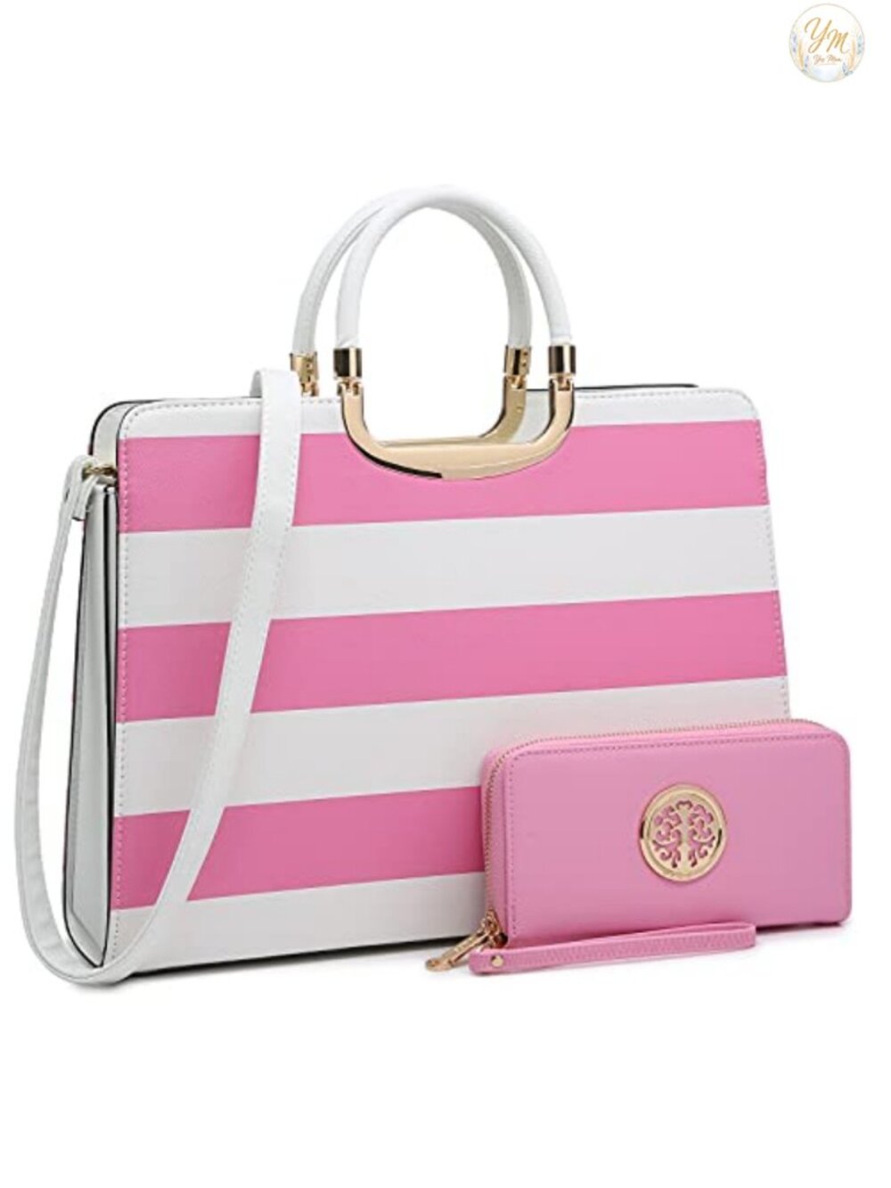 Vegan PU Saffiano Satchel Tote with Matching Wallet